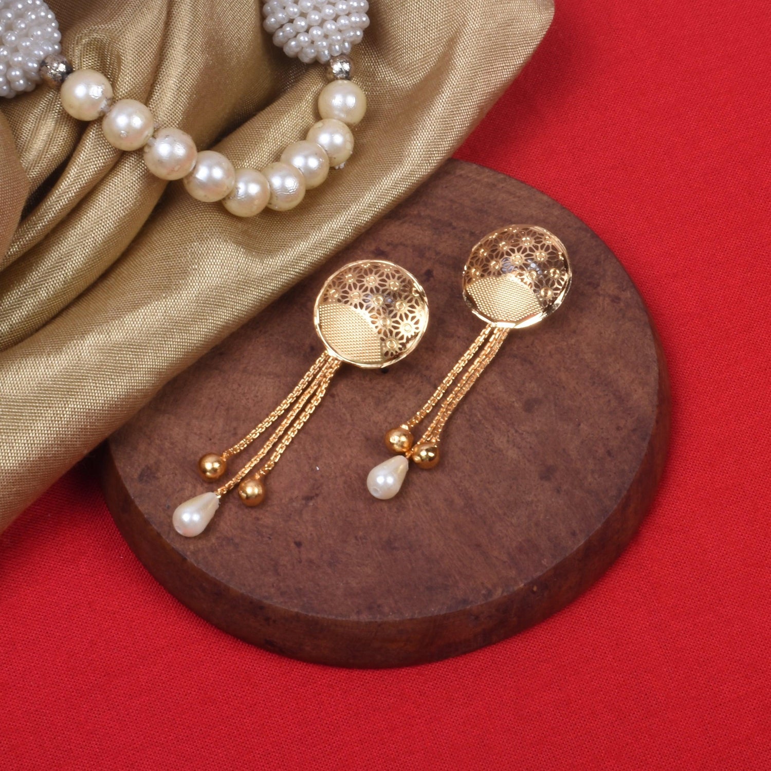 Designer Stone Golden Danglers Earrings