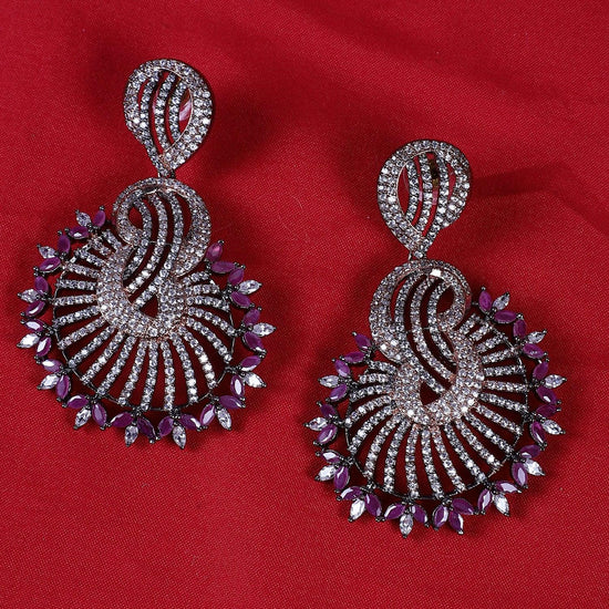 Designer Style Black Tone Purple Stone American Diamond Dangler Earrings for Women - Steorra Jewels