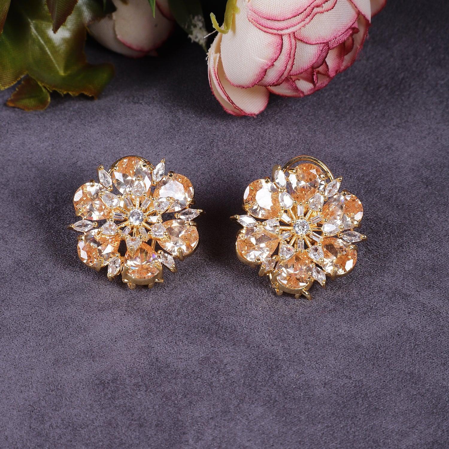 Designer Style Golden Stone American Diamond Studs Earrings for Women - Steorra Jewels