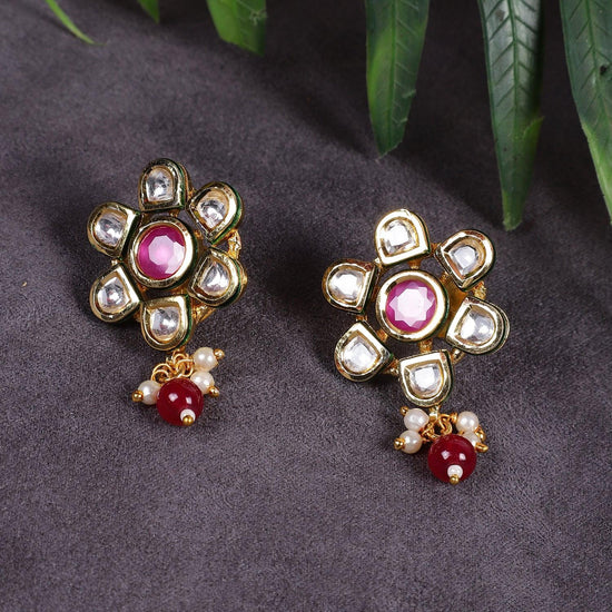 Designer Style Red Kundan Dangler Earrings for Women - Steorra Jewels