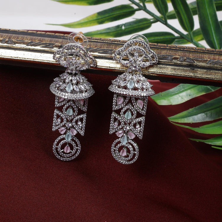 Designer Style Silver Multicolor American Diamond Stones Dangler Earring - Steorra Jewels
