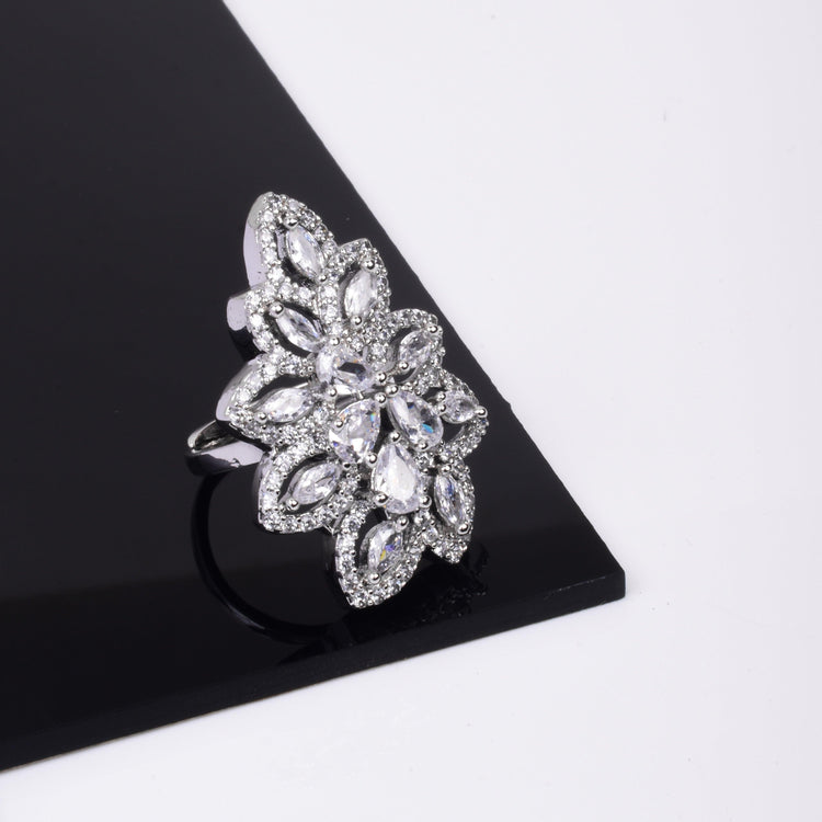 Designer White Stone American Diamond Adjustable ring - Steorra Jewels