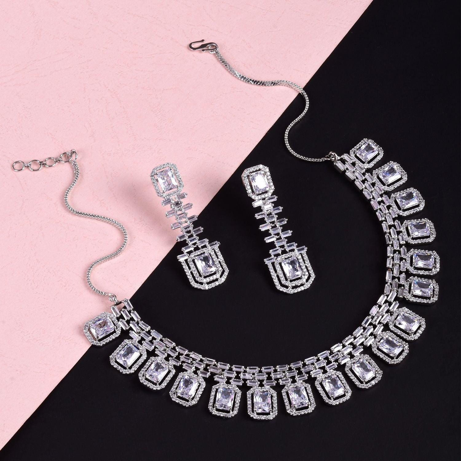 SPARKLING AMERICAN DIAMOND NECKLACE SET FOR WOMEN – www.soosi.co.in