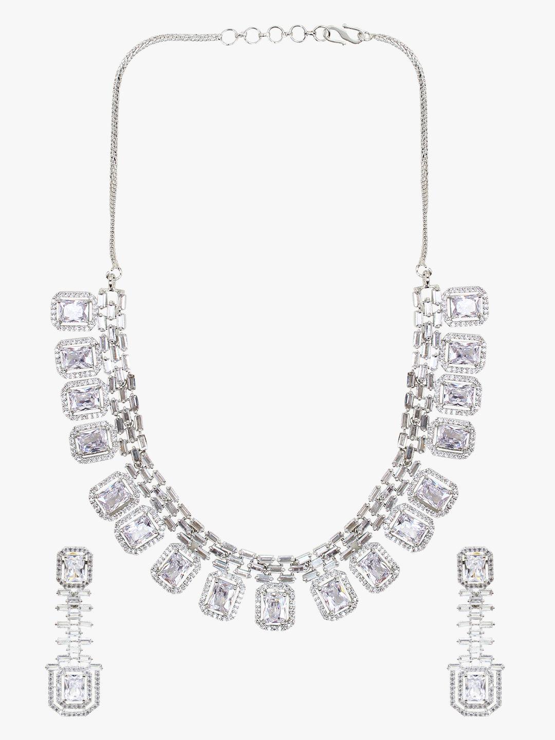 Elegant White Stones Embellished American Diamond Necklace Set - Steorra Jewels