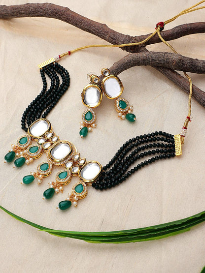 Ethnic 3 Stone studded Pearl Moti Necklace - Steorra Jewels