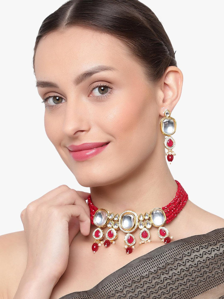 Ethnic 3 Stone studded Pearl Moti Necklace - Steorra Jewels