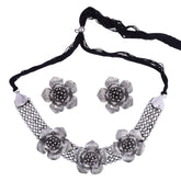 Traditional Ethnic Oxidized Flower Choker Necklace