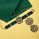 Ethnic Green Crystal Kundan Choker Necklace Set for Women and Girls