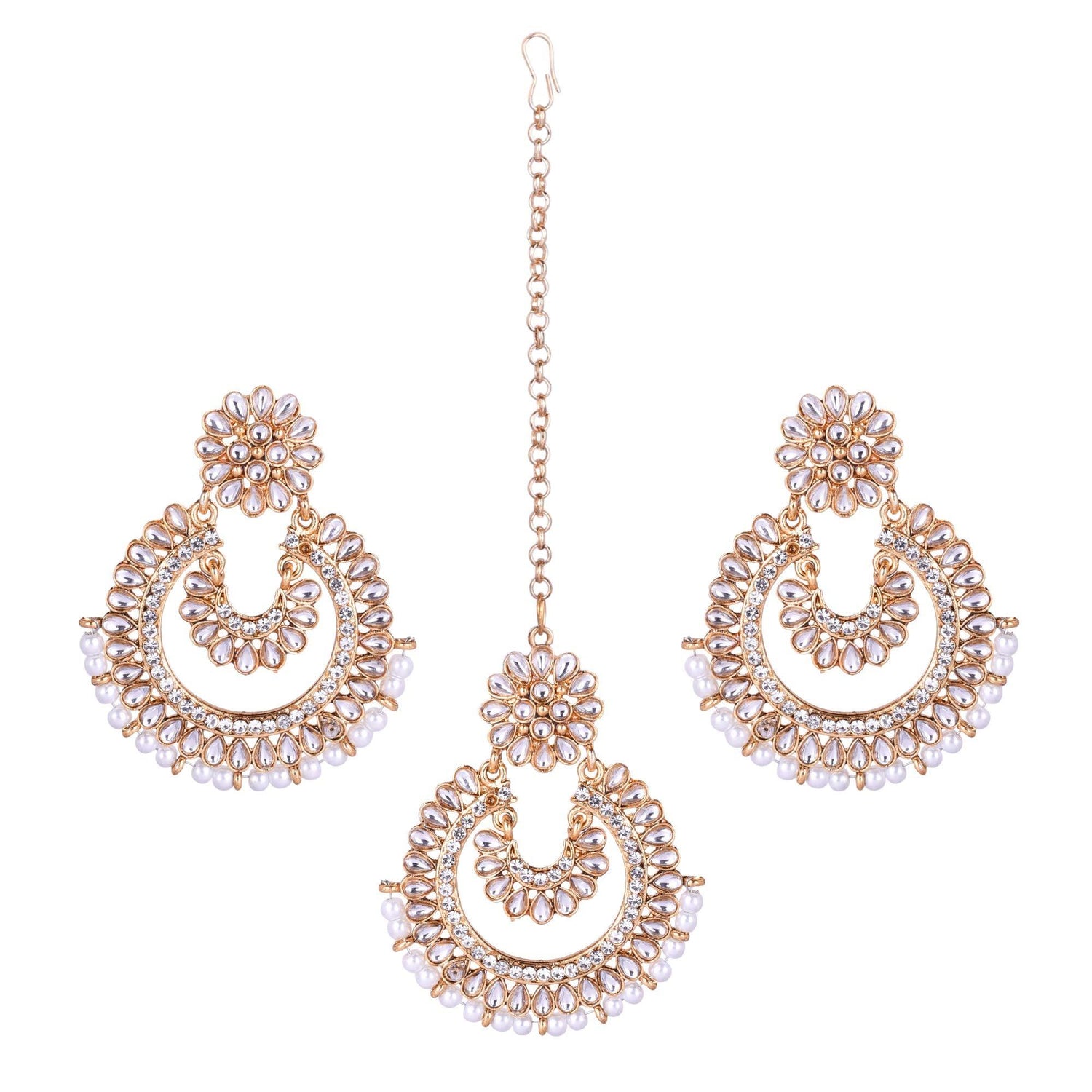 Steorra jewels Ethnic Zircon Pearl Earing with MaangTikka for Women - Steorra Jewels