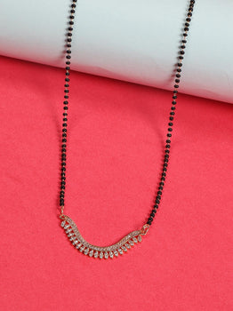 Exclusive Designer Gold Tone American Diamond Black Chain Mangalsutra - Steorra Jewels