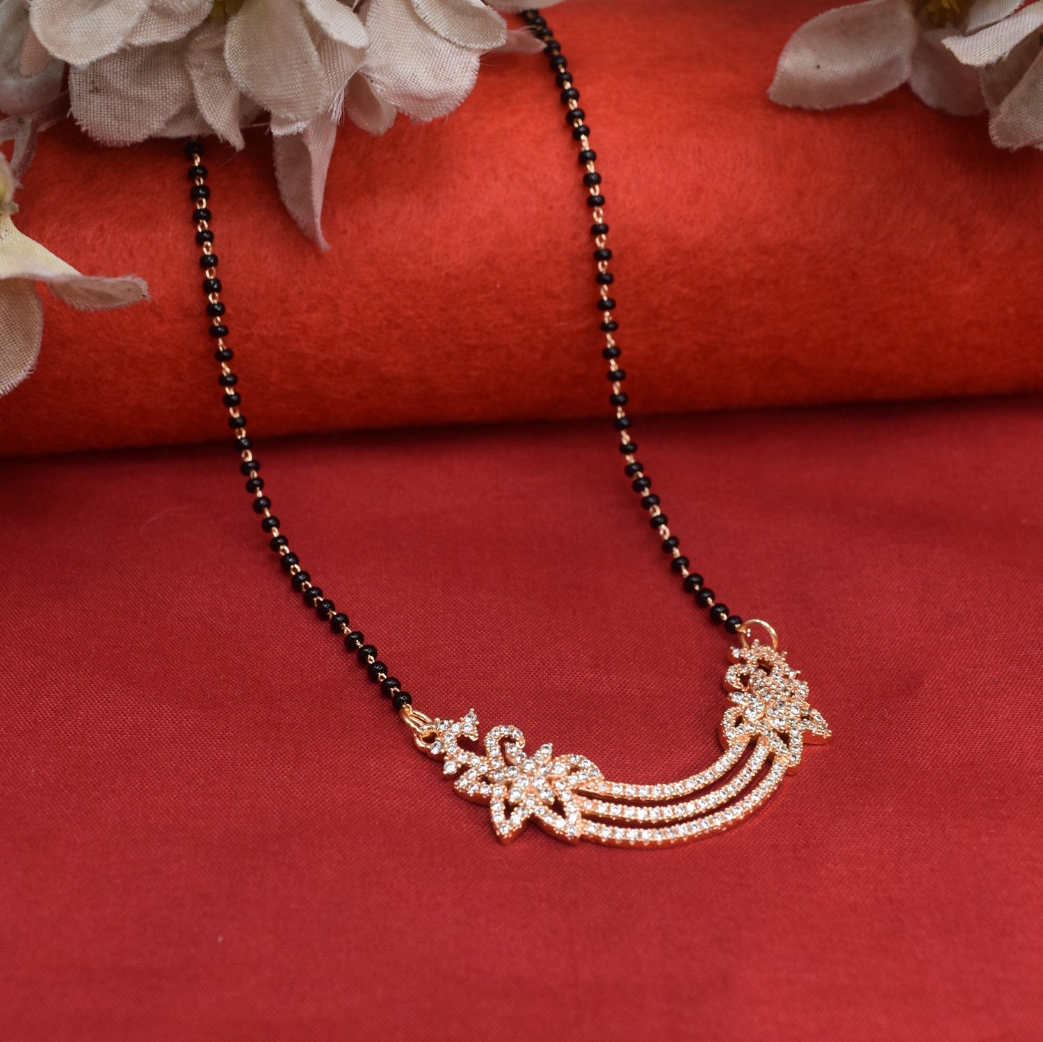Exclusive Designer Gold Tone American Diamond Black Chain Mangalsutra - Steorra Jewels