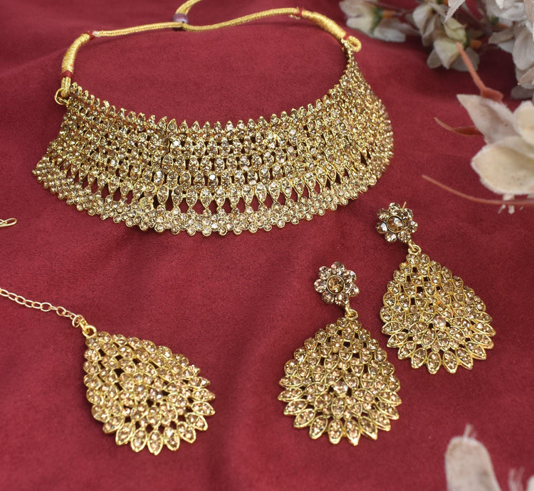 Exclusive Golden Stones American Diamond Necklace Set - Steorra Jewels