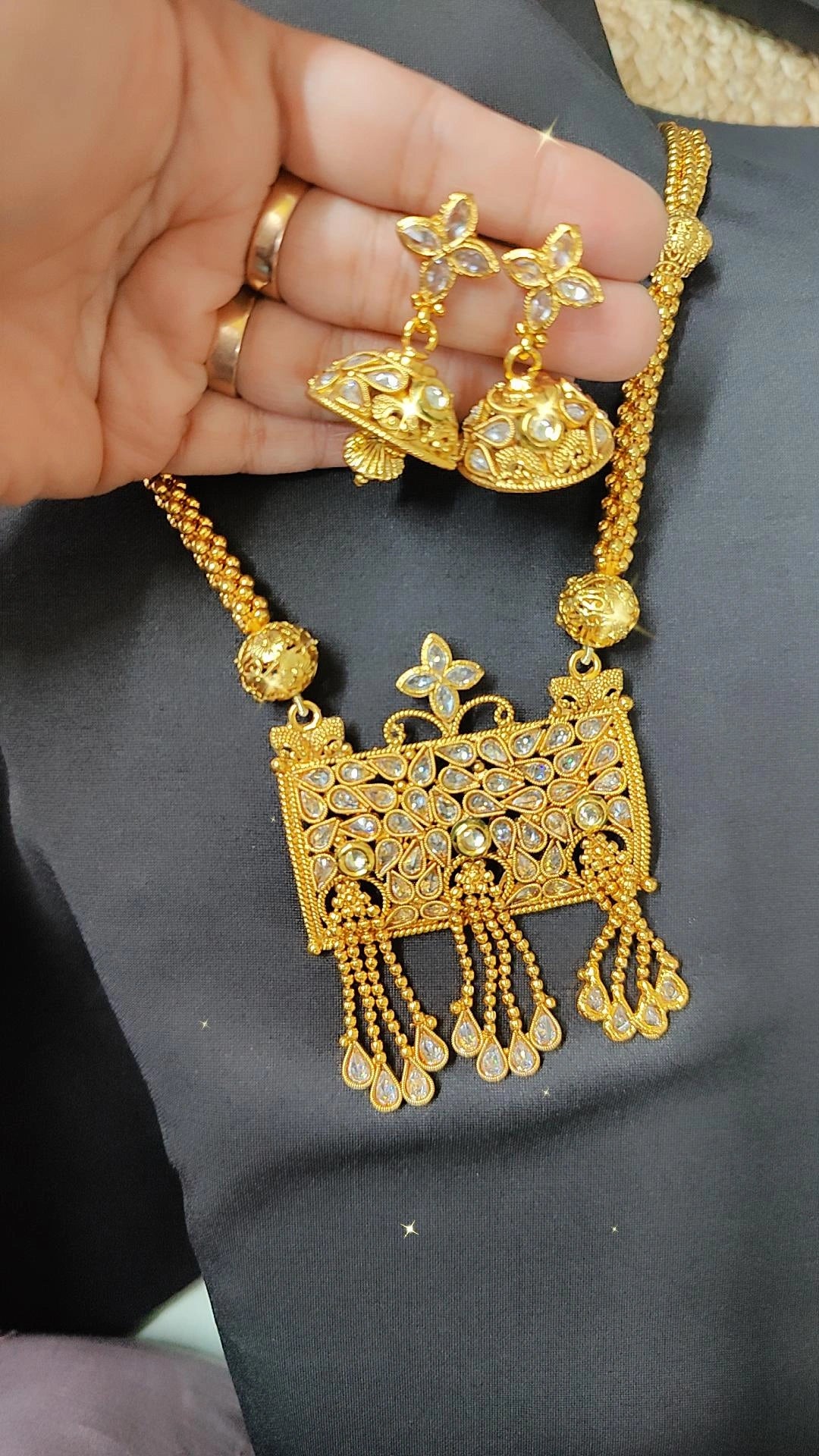 Long Gold Necklace Set | N K Jewellers