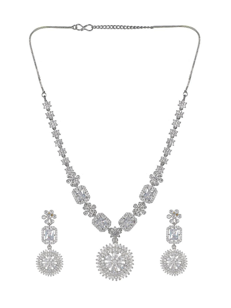 Exclusive Premium White Stone American Diamond Long Necklace Set - Steorra Jewels