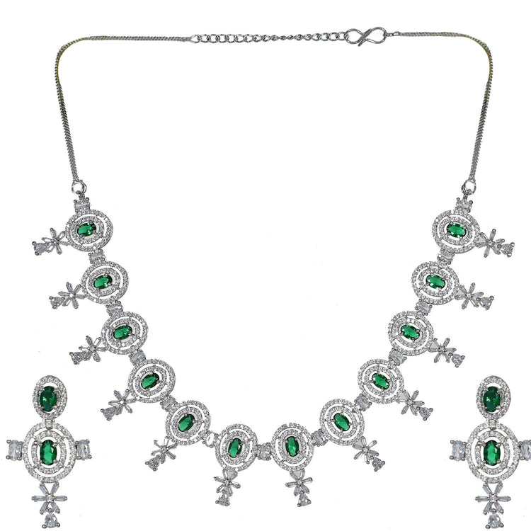 Exclusive Silver Green Stone American Diamond Choker Necklace Set - Steorra Jewels
