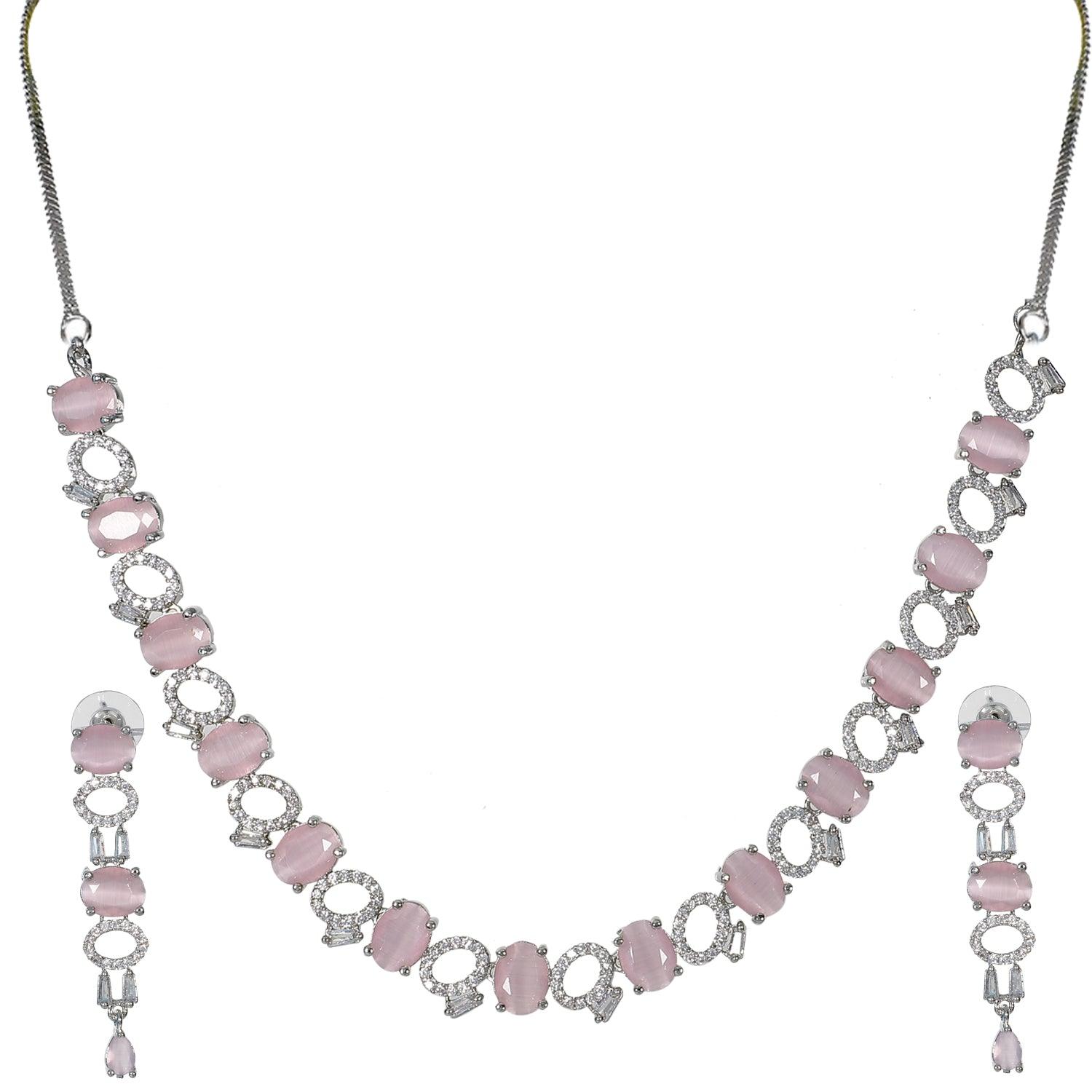 Exclusive White Pink Stone American Diamond Choker Necklace Set - Steorra Jewels
