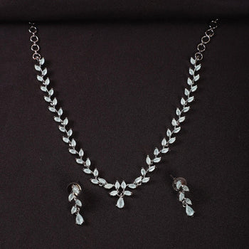 Exclusive White Stone American Diamond Long Necklace Set - Steorra Jewels