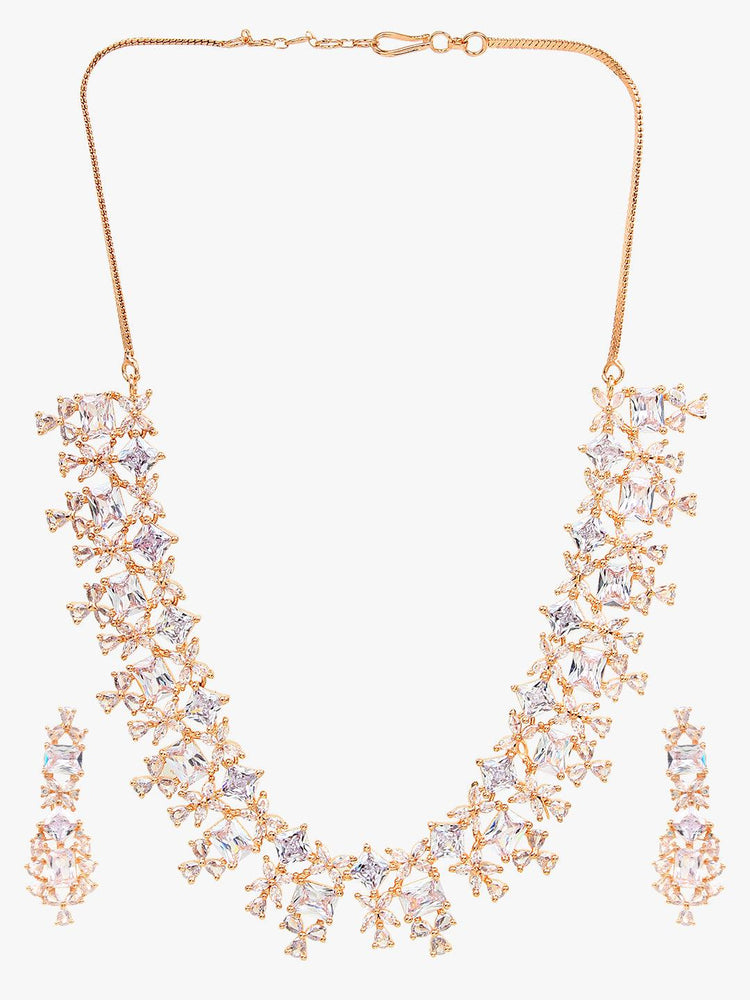 Geometric Stones Studded Golden American Diamond Necklace Set