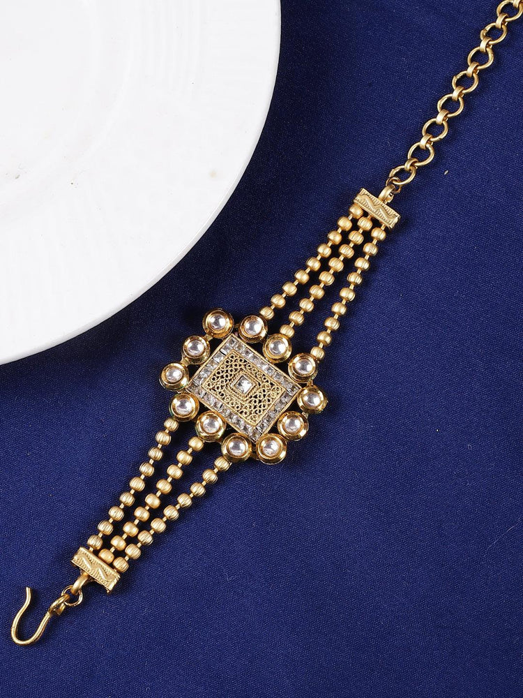 Gold Plated Kundan Chain Bracelet - Steorra Jewels
