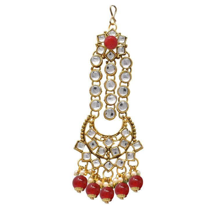 Gold Plated Red Kundan Dulhan Bridal Set - Steorra Jewels