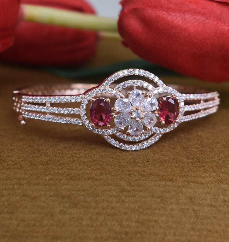 Golden Base Red American Diamond Adjustable Bracelet - Steorra Jewels