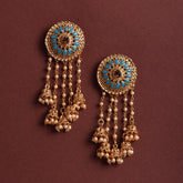 Golden Jhumki Bollywood Style Light Blue Bahubali Earrings