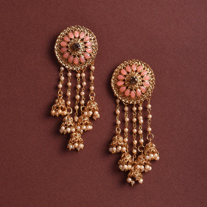 Golden Jhumki Bollywood Style Peach Bahubali Earrings