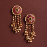 Golden Jhumki Bollywood Style Pink Bahubali Earrings