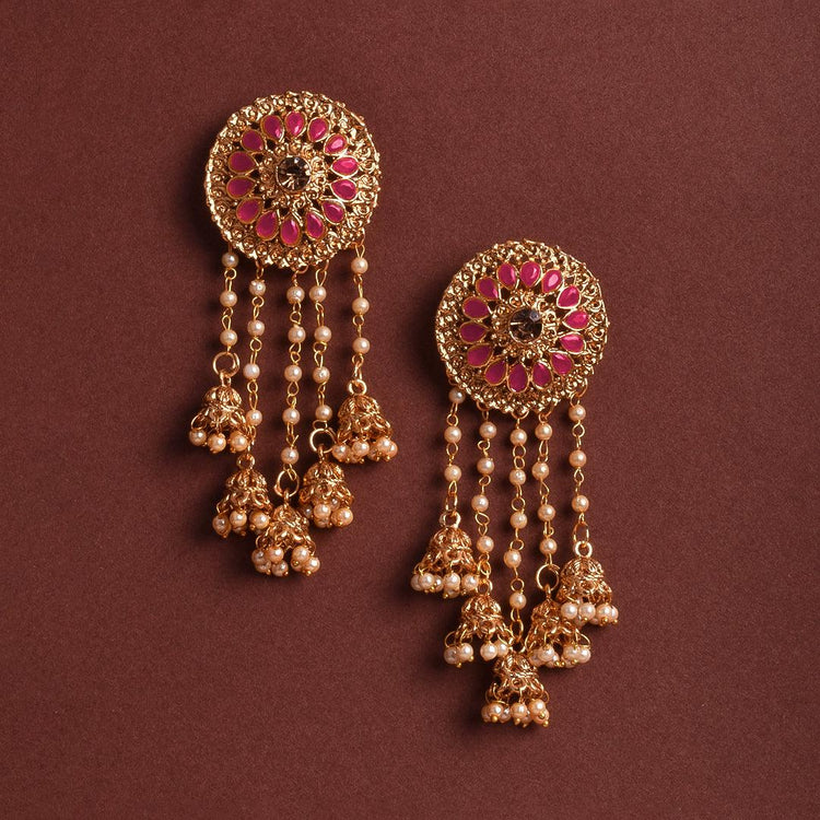 Golden Jhumki Bollywood Style Rani Bahubali Earrings