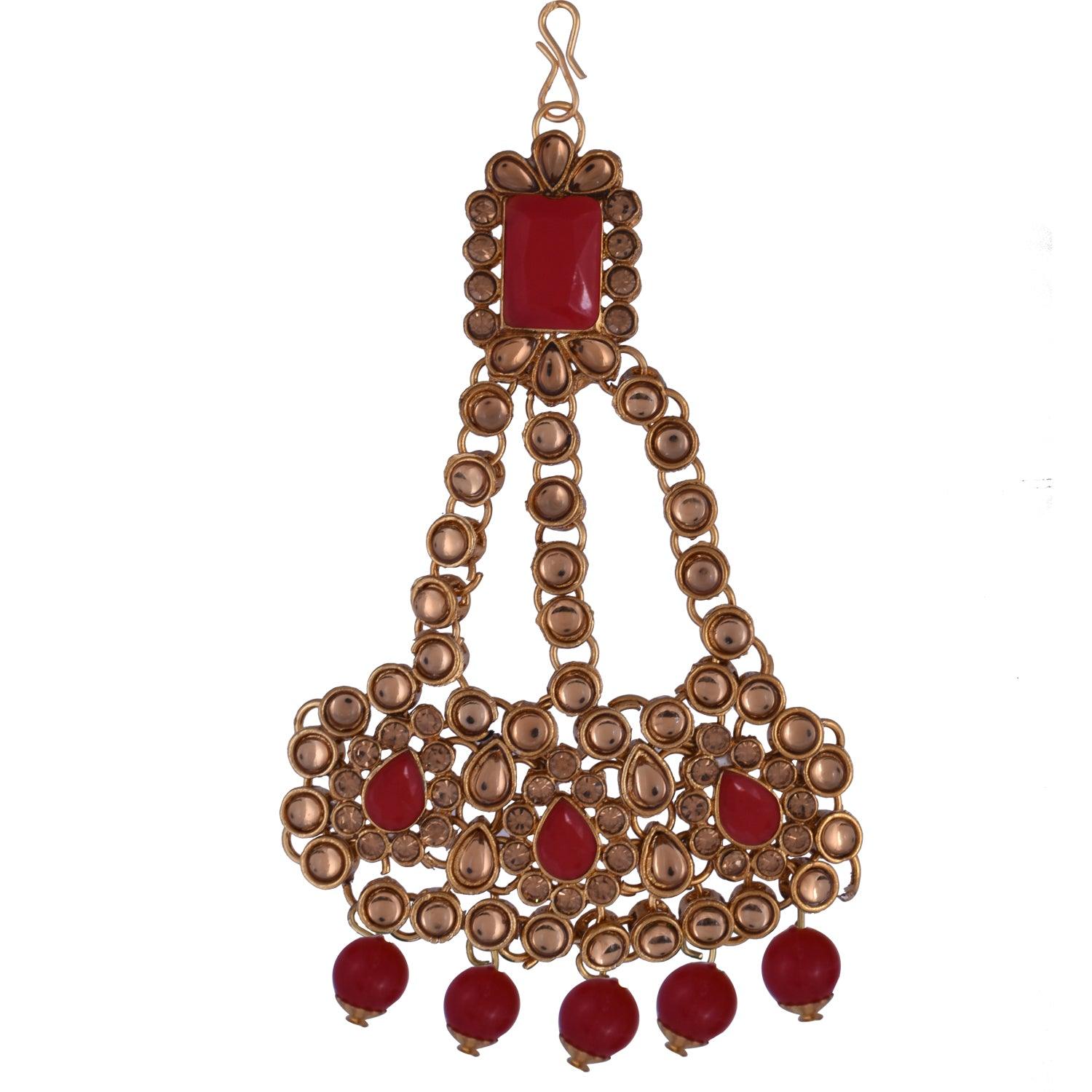 Gold Plated Red Kundan Bridal Jewellery Set