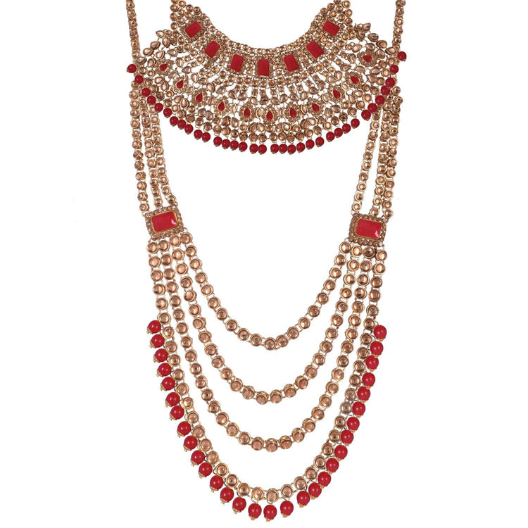 Gold Plated Red Kundan Bridal Jewellery Set
