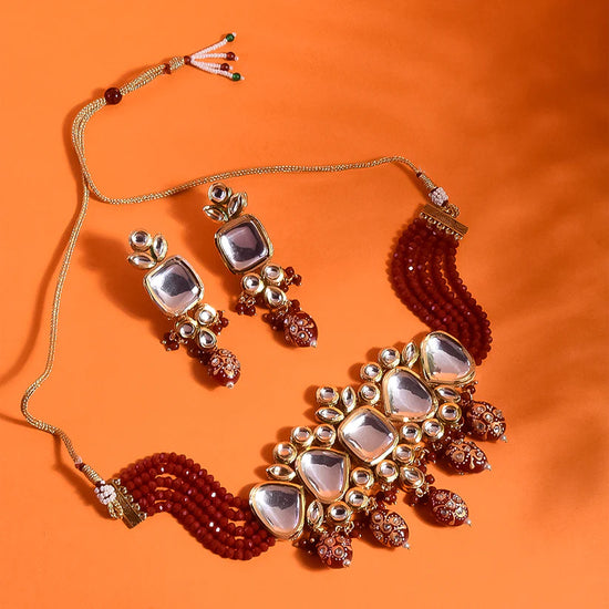 Indian Traditional Style Jaipuri Kundan Choker Necklace set - Steorra Jewels