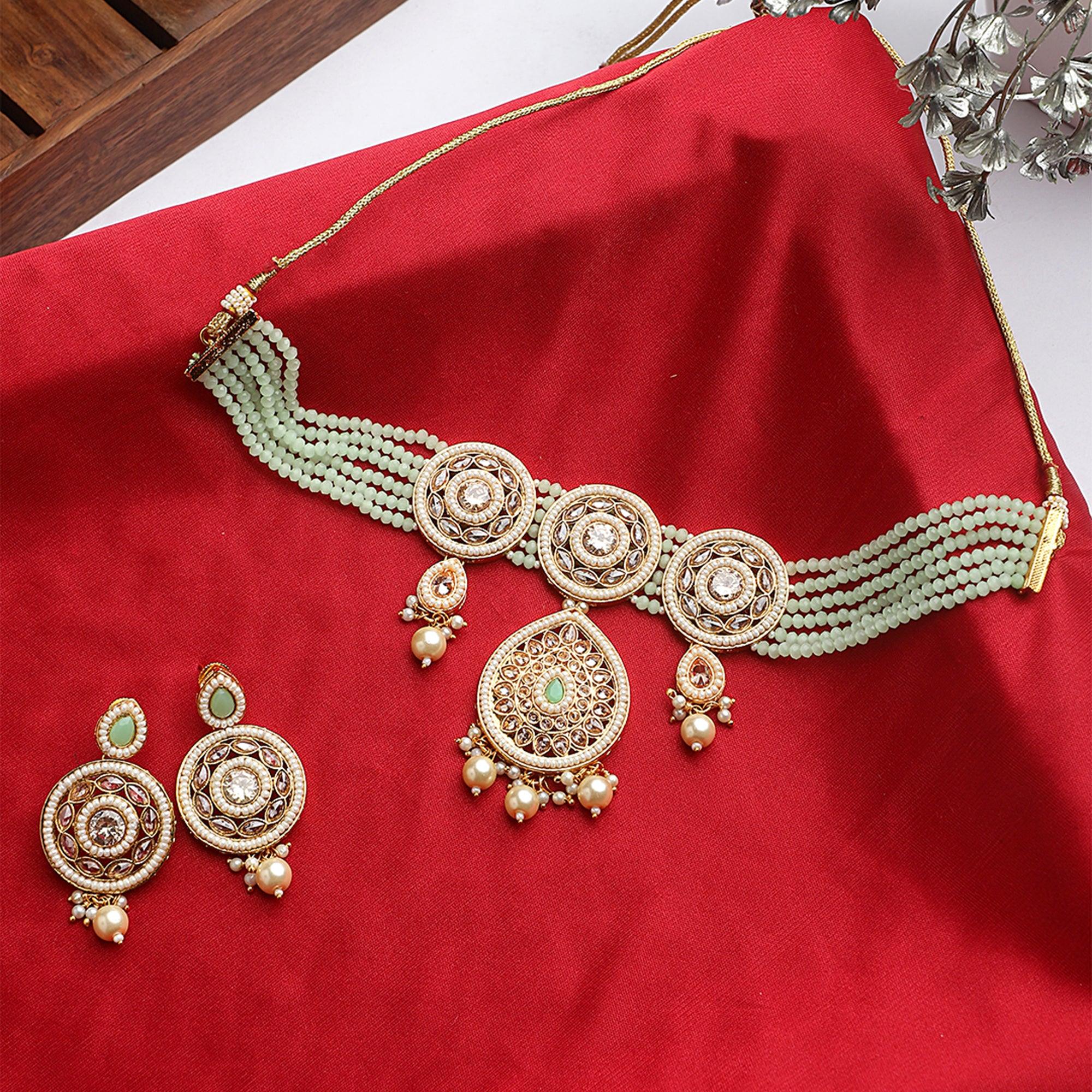 Buy AYESHA Geometric Shaped Pendant Gold-Toned Choker Necklace | Shoppers  Stop