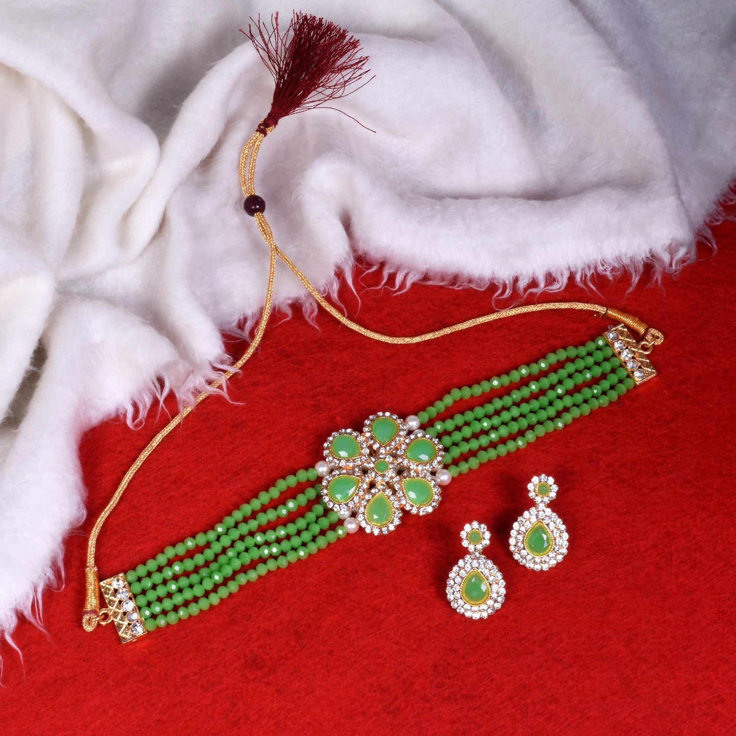 Kundan and Green Beads Embedded Choker Set