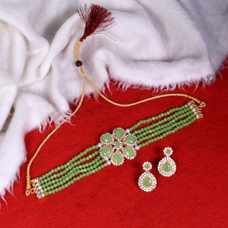 Kundan and Light Green Beads Embedded Choker Set