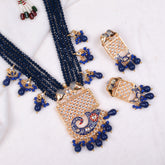 Blue-Gold Multi-String Long Ethereal Necklace Set