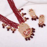 Mehroon-Gold Multi-String Long Ethereal Necklace Set