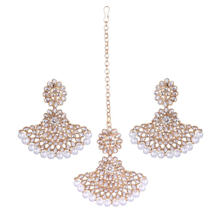 Kundan Designer Jhumki Style Maang Tikka Set - Steorra Jewels