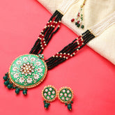 Traditional Kundan Jaipuri Green Long Necklace Set