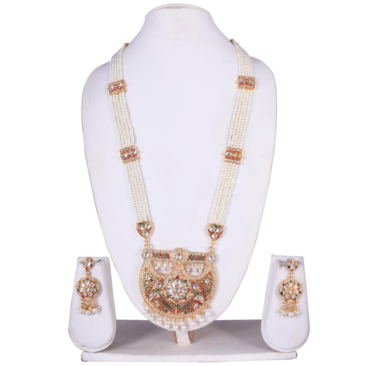 Kundan meenakari Golden Beads Pendant necklace Set