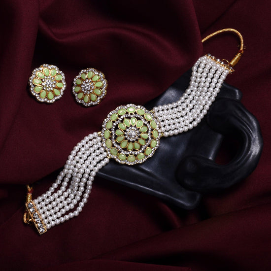Light Green Kundan Choker Necklace Set for Women and Girls