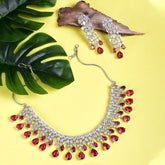 Red Stones Embedded American Diamond Necklace Set