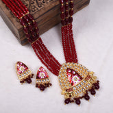Multi-String Mehroon Beads Long Necklace Set