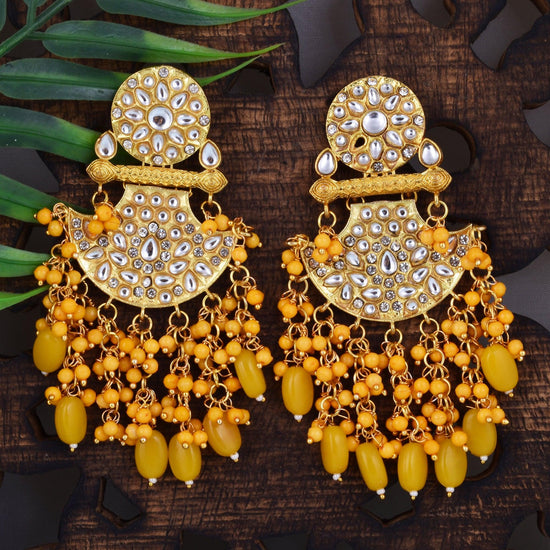 Ethnic Style Yellow Beads Hanging Jaipuri Earring for women's and girls