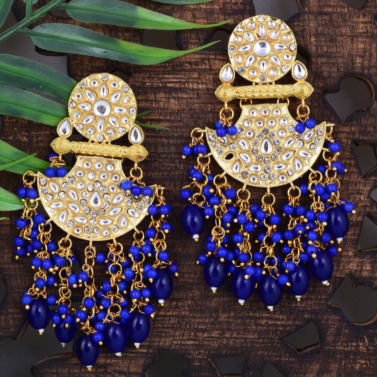 Ethnic Style Blue Beads Hanging Jaipuri Earring for women's and girls