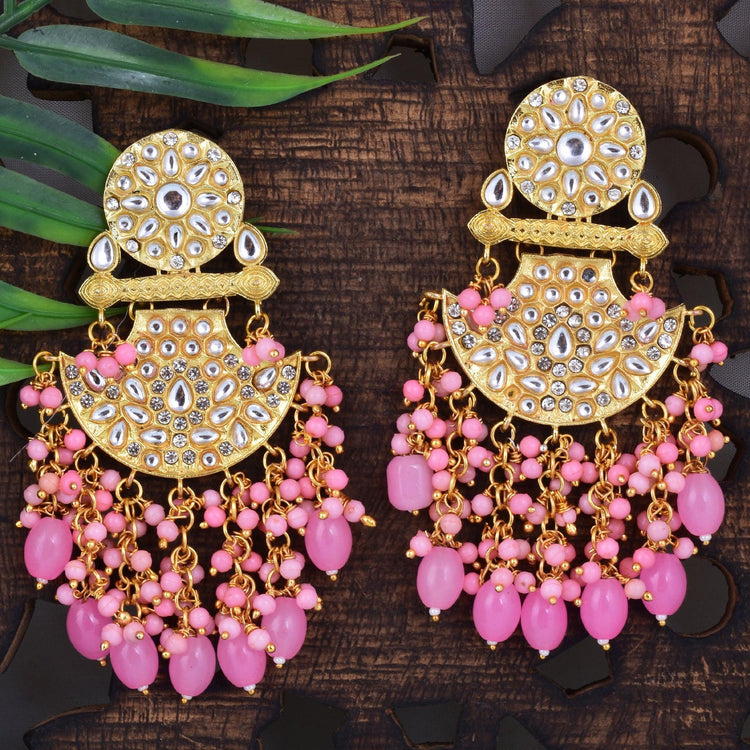 Ethnic Style Pink Beads Hanging Jaipuri Earring for women's and girls