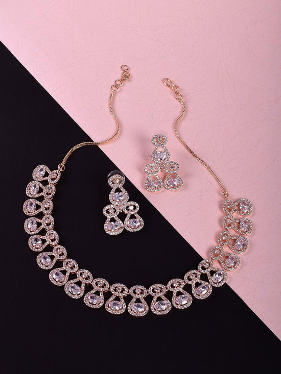 Oval Shaped American Diamond Necklace Set - Steorra Jewels
