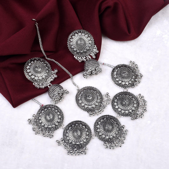 Oxidized Circular Textured Necklace Set