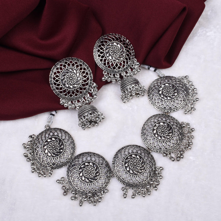 Oxidized Silver Ghunghroo Necklace Set