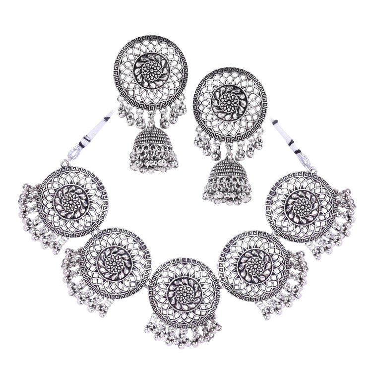 Oxidized Silver Ghunghroo Necklace Set